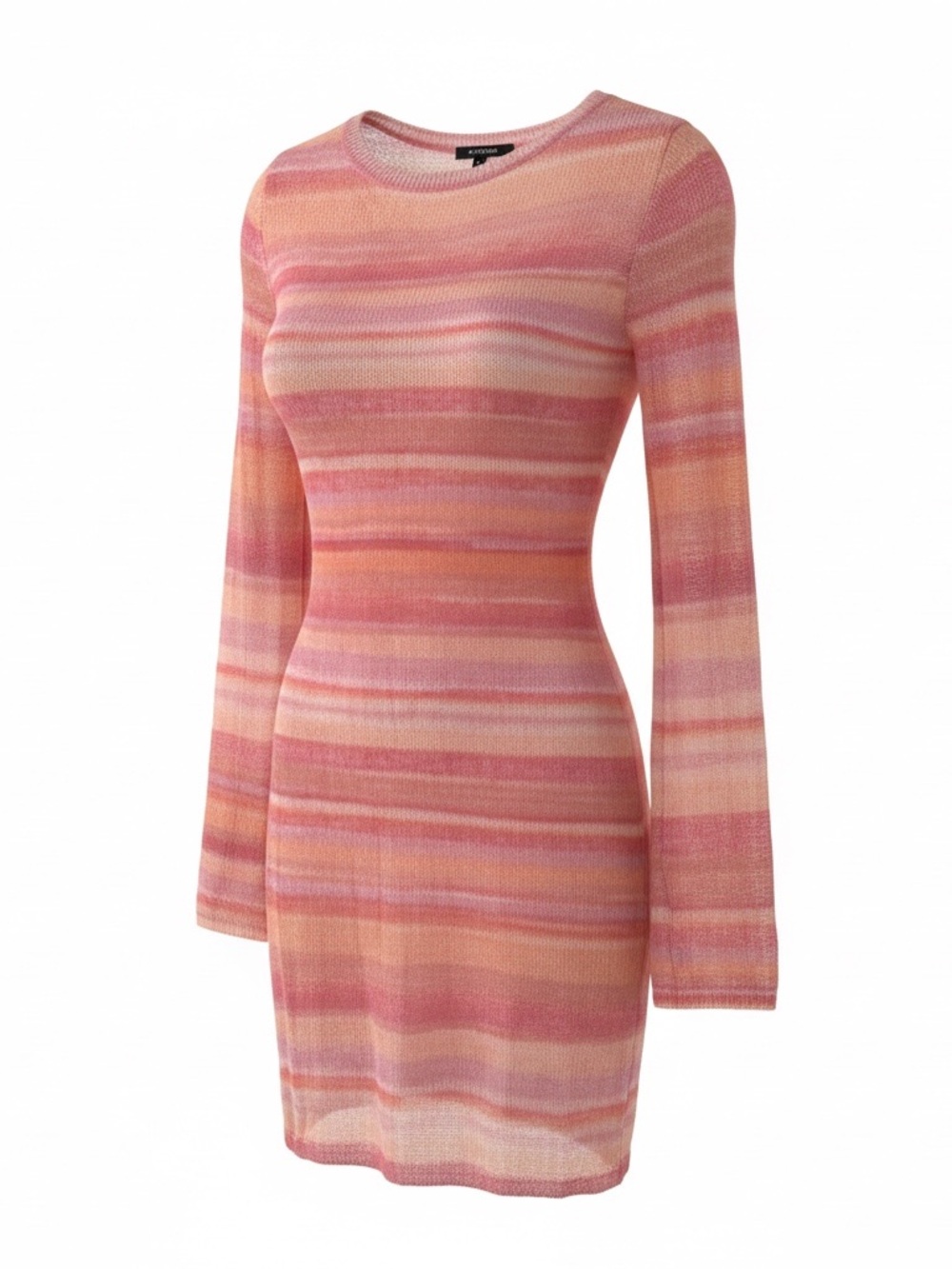 Striped Long-Sleeve Knit Dress in Coral Pink